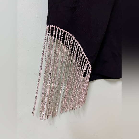 Voila Cut Out Rhinestone Fringe Trim Crop Tee - Picture 3 of 8